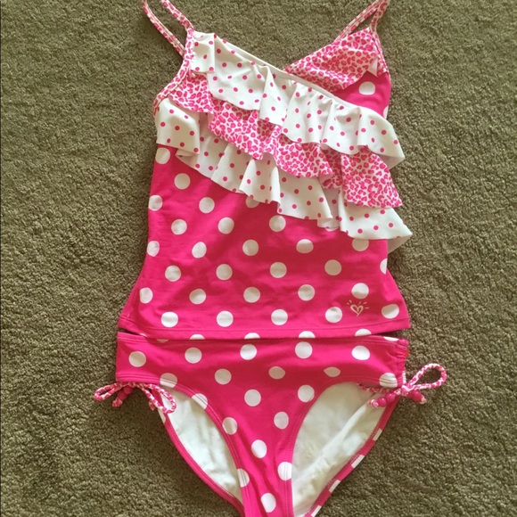 Justice Other - Host Pic! Justice Pink Polka Dot & Ruffled Tankini